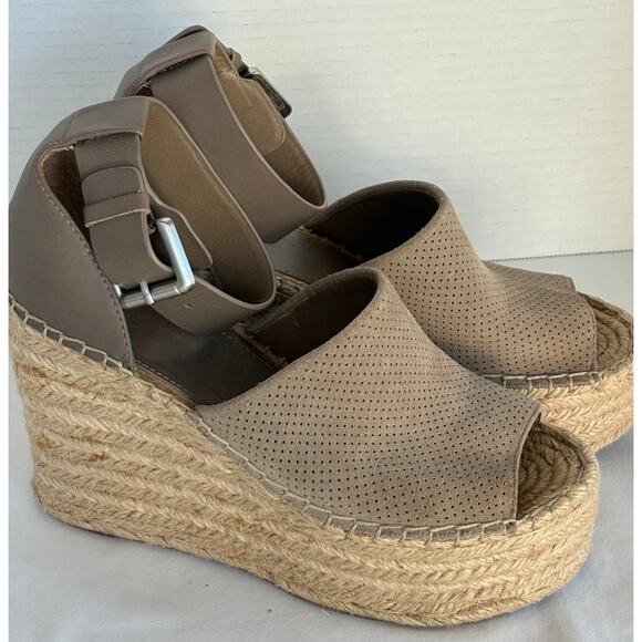 Marc Fisher Leather/Suede Platform Wedge Espadrille Sandal Taupe EUC Size 6 - Picture 1 of 7